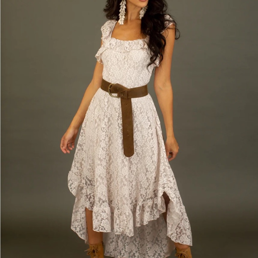 Joyfolie Bette Lace High Low Dress in Rosewater